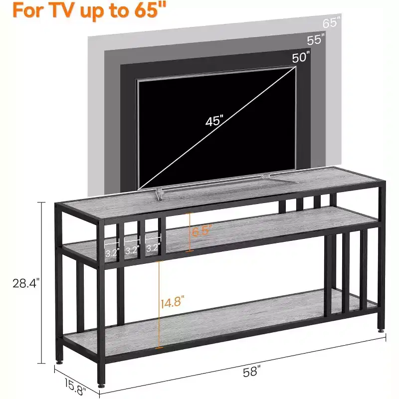 58/65 TV Stand for TV up to 65/75, Rustic Entertainment Center with 3-Tier Open Shelves, Media Console Table
