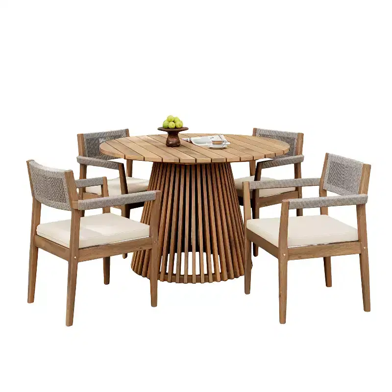 Christopher Knight Home Sivir Modern Coastal 5 Piece Patio Acacia Wood Dining Set with Cushions