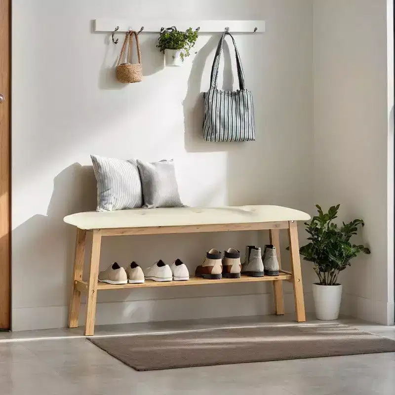 39.4in Solid Wood Upholstered Bench with Seat Tufted Design