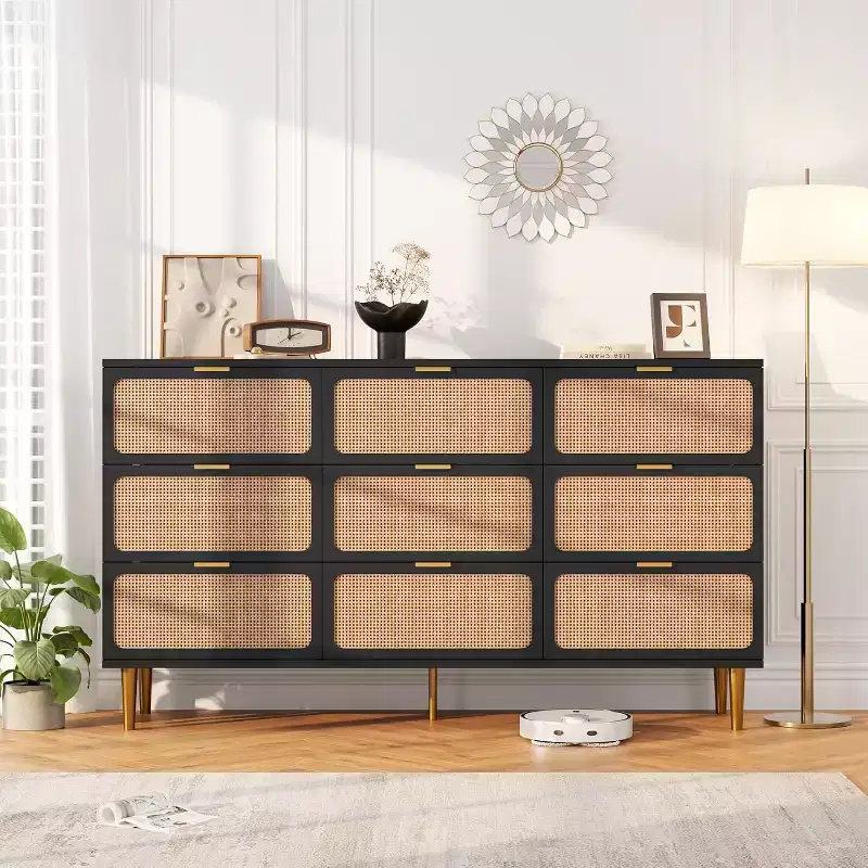 9-Drawer Wooden Dresser with Storage Drawers for Bedroom and Living Room