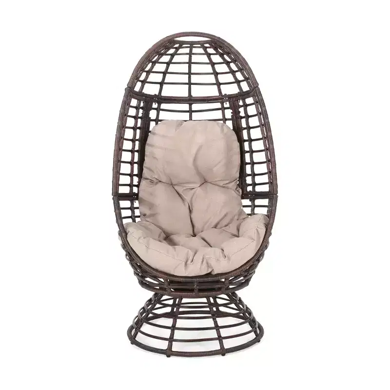 Okak Modern PE Wicker Patio Egg Chair Rattan Accent Chairs with Comfy Upholstery Outdoor&Indoor,Chic Accent Chair for Porch,Backyard&Garden,Brown
