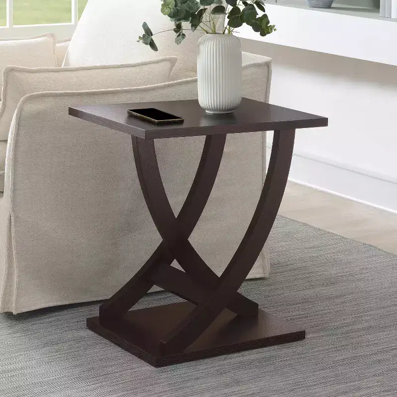 Criss-Cross Chairside End Table – Brown Wood, 24 in. H