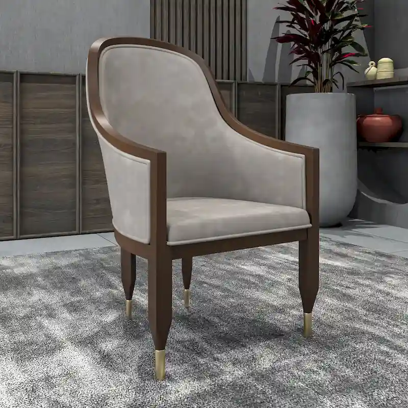 Leather Dining Chair with Arms with Rubberwood Frame Belle Series by LeisureMod