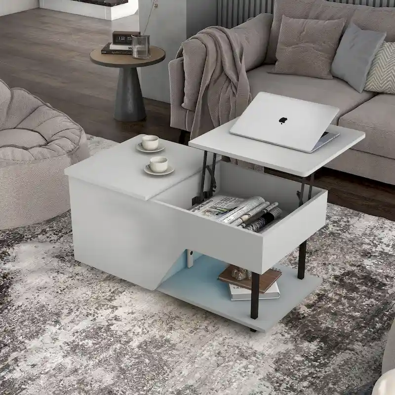 Black Lift-Top Coffee Table with RGB LED Lights and Adjustable Shelf – 1 Person