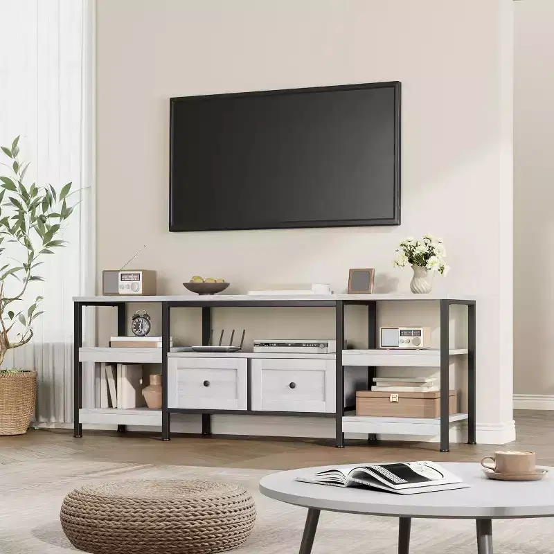 Metal Frame Wood 2-Drawer TV Stand Entertainment Center 63