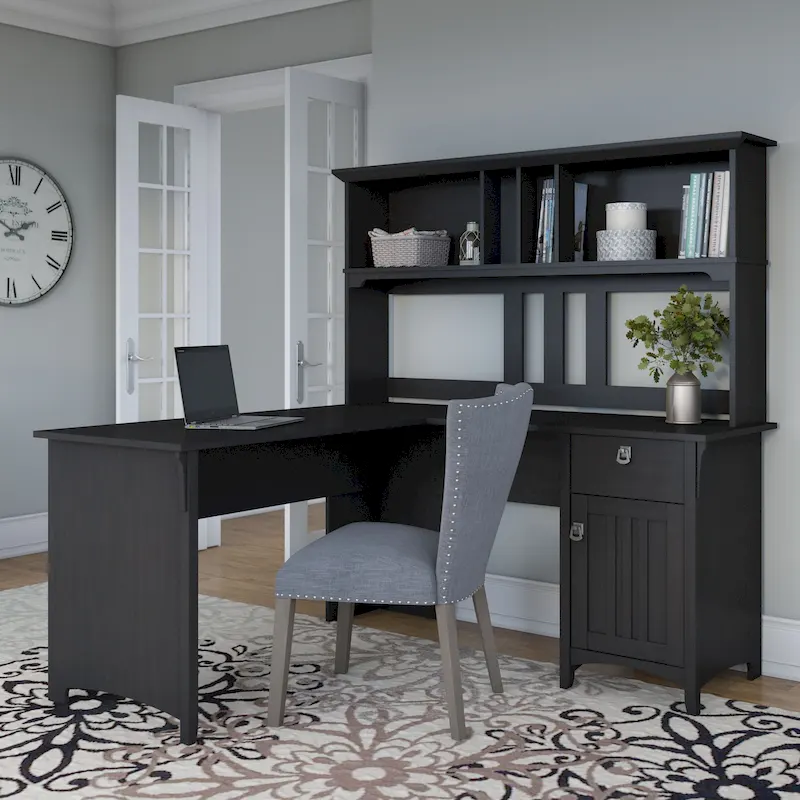 Bush Furniture Salinas 60W L Shaped Desk with Storage Hutch