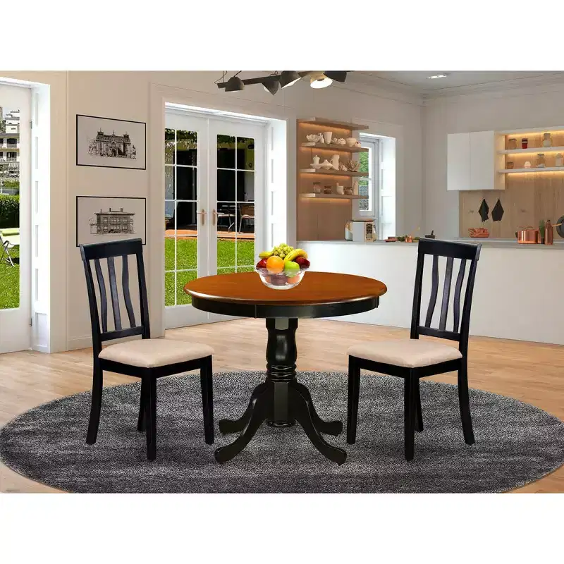 HomeStock Belmont Kitchen Table Set - Table And 2 Dining Chairs, Black &Cherry
