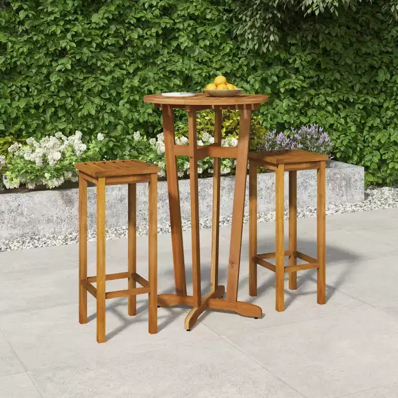 vidaXL Solid Acacia Wood Patio Dining Set - 3 Piece Outdoor Furniture with Sturdy Tabletop and Comfortable Seating