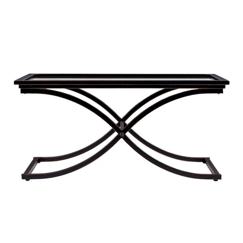 SEI Furniture Bugleweed Black/Copper Distressed Metal and Tempered Glass Glam Coffee Table