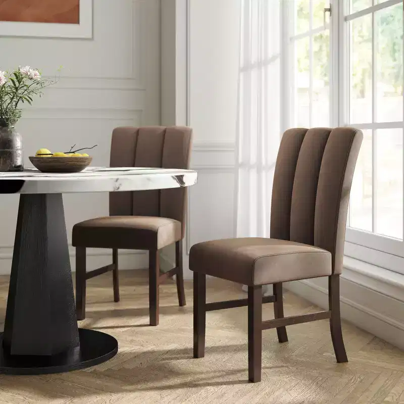 Roundhill Furniture Strata Velvet Upholstered Dining Chairs, Set of 2, Chocolate