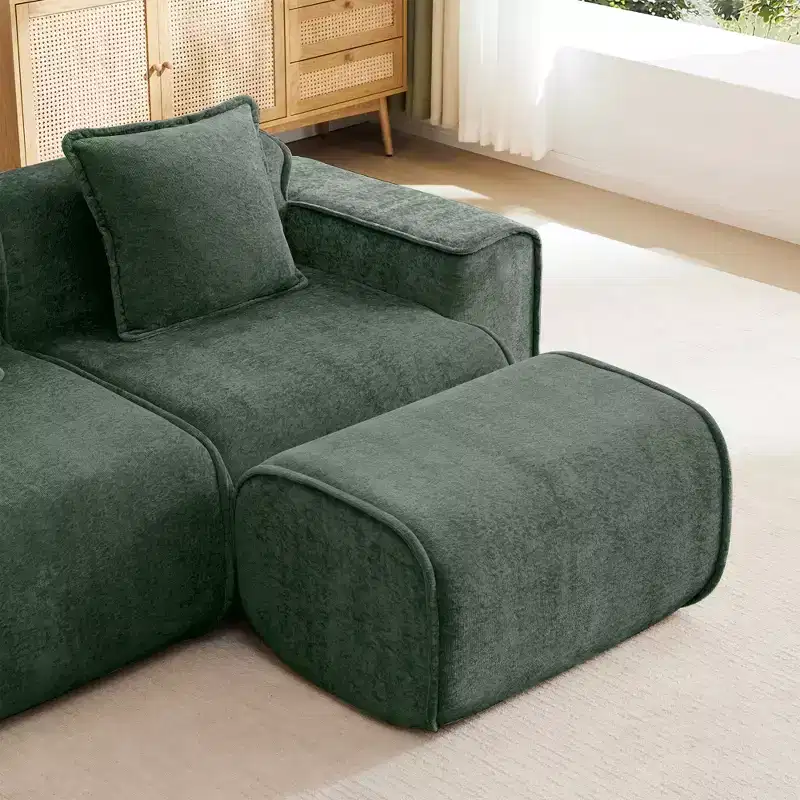 Velvet Ottoman Compressed Footstool, Plush Upholstered Footrest for Living Room Bedroom Sofa