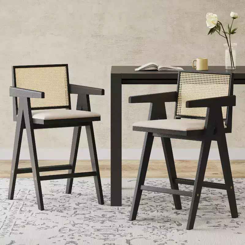 Christopher Knight Home Kelsey Modern Minimalist Rubberwood and Cane Upholstered Bar Stools (Set of 2)