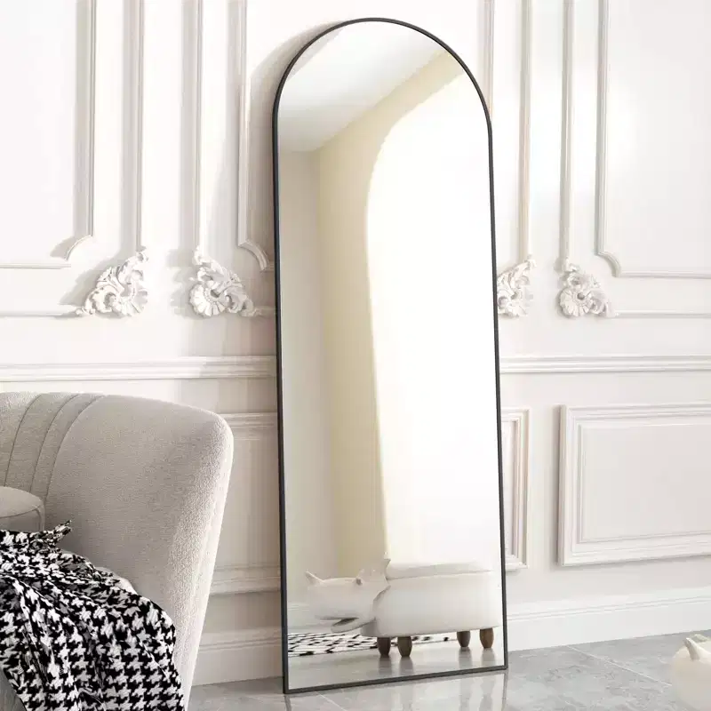 21 x 64 Full Length Arched Floor Mirror, Black/Gold-HOMLUX: Freestanding Design, Metal Frame