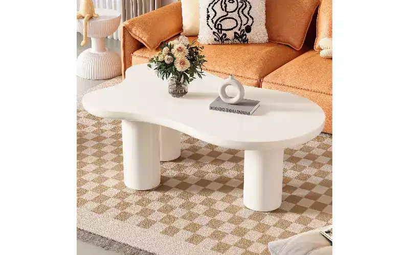 TUYOHW Cloud-Shaped MDF Coffee Table with Round Edge, Thick Cylindrical Legs Center Table for Living Room, Irregular End Table with 3 Sturdy Legs