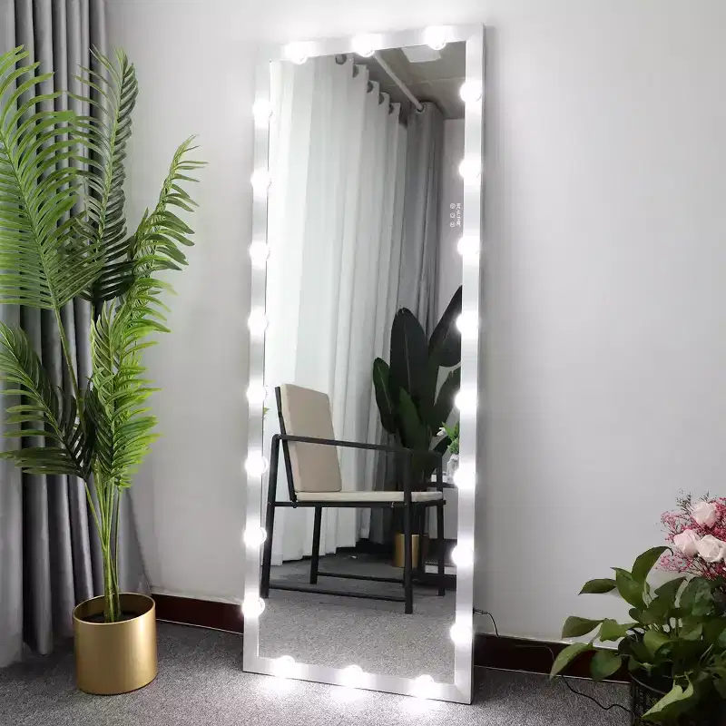 63x24 Silver Hollywood Full Length Mirror with Lights: 4 Color Modes, Touch Control, Wall Mounted or Standing