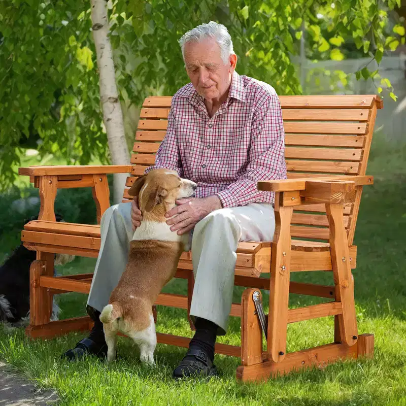 Karl Home | 48 in. Solid Wood Patio Glider Bench with Cup Holder