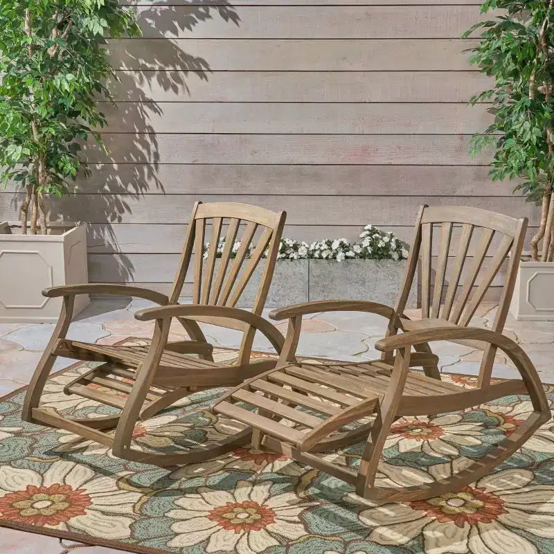 Sunview 2pk Acacia Wood Recliner Rocking Chairs: Patio Seating, Weather-Resistant - Christopher Knight Home