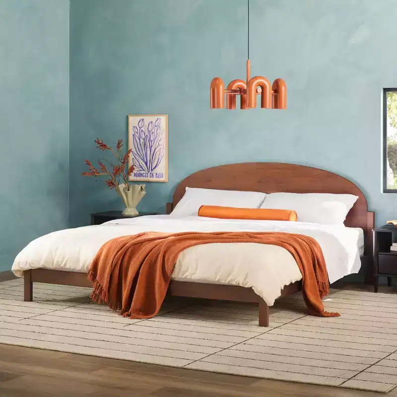 King Boho Arched Headboard Solid Pine Platform Bed