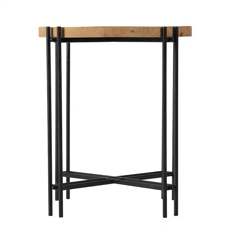 Round Side Table with Wood Top Living Room Accent D21.5x24