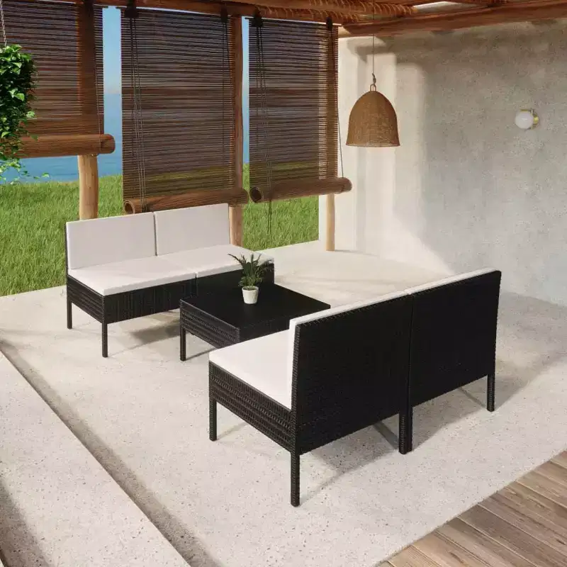 vidaXL Garden Lounge Set Patio Sectional Sofa Couch Outdoor Poly Rattan Black