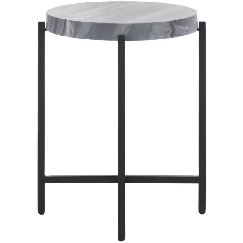 Gustavia Round Accent Table - ACC9805 - Grey Marble/Black - Safavieh