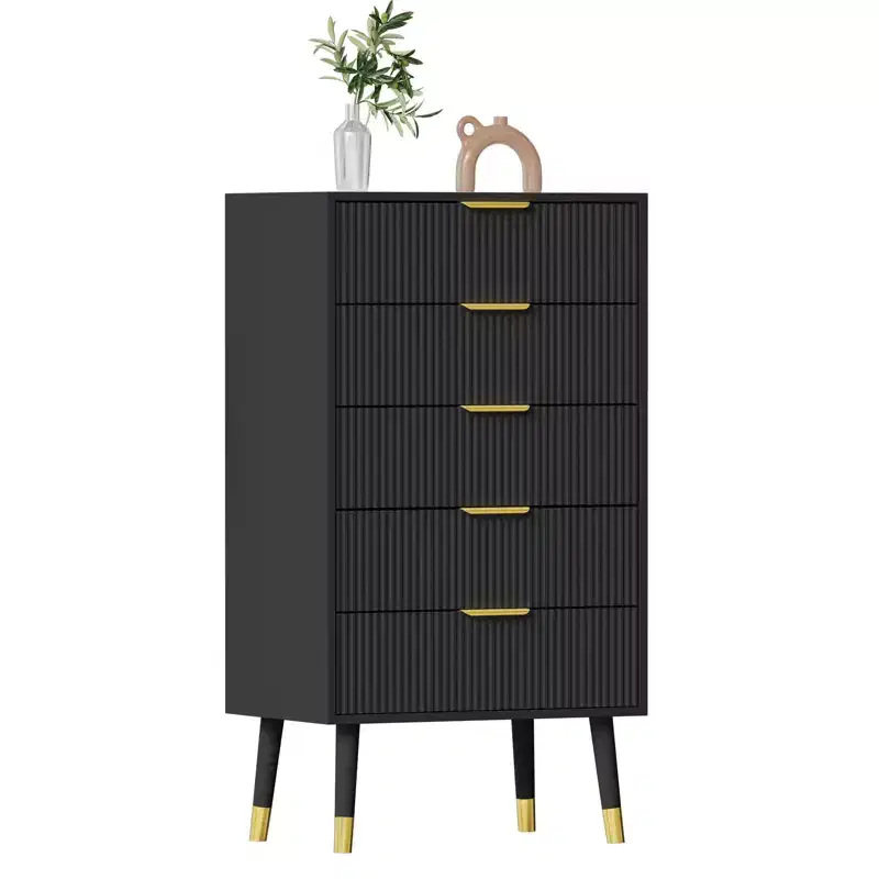 Black Fluted 5-Drawer Dresser, Single-Person Assembly