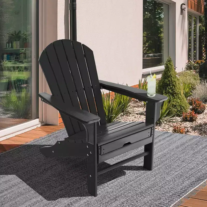 Costway Outdoor Patio HDPE Deck Adirondack Chair Beach Seat Retractable Ottoman White\Black\Coffee\Grey\Turquoise