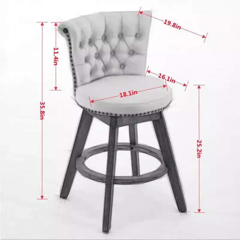 Homy Casa Set of 2 Counter Height Swivel Bar Stools with Tufted Back and Nailhead Trim, Upholstered Seats, 25.2 Seat Height
