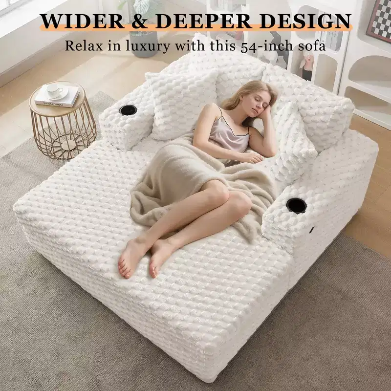 60 Oversized Chaise Lounge Indoor, Upholstered Sofa Bed, Comfy Reading Chair Fluffy Plush Cozy Couch Sofa Bed, for Living Room, Bedroom, Home