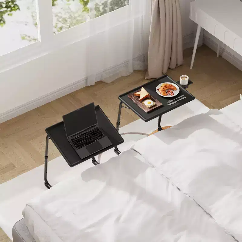 2 Pack Adjustable TV Tray Set of 2 - TV Dinner Tray on Bed & Sofa, Comfortable TV Tray Table with 6 Height & 3 Tilt Angle Adjustments