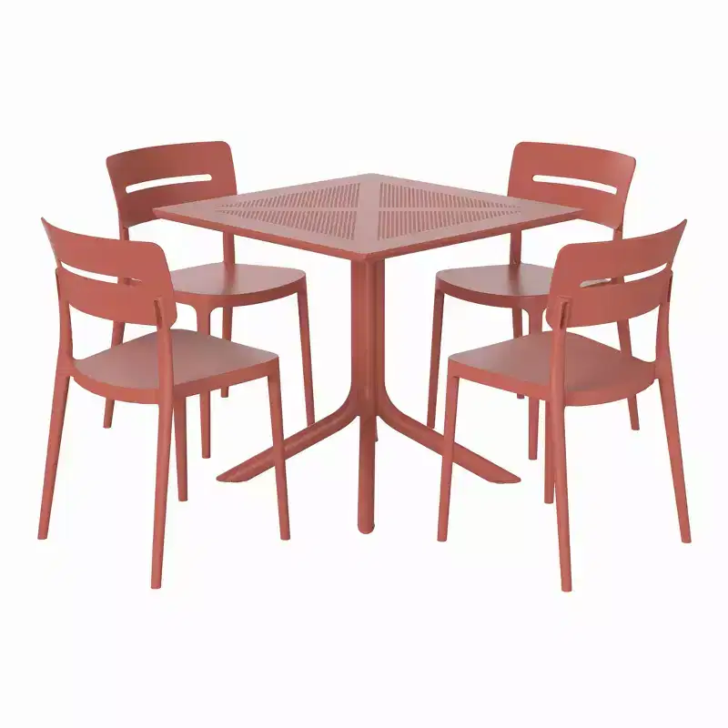 WestinTrends Playa Modern 5-Piece Resin Patio Dining Table Set with Stackable Patio Dining Chairs, Red
