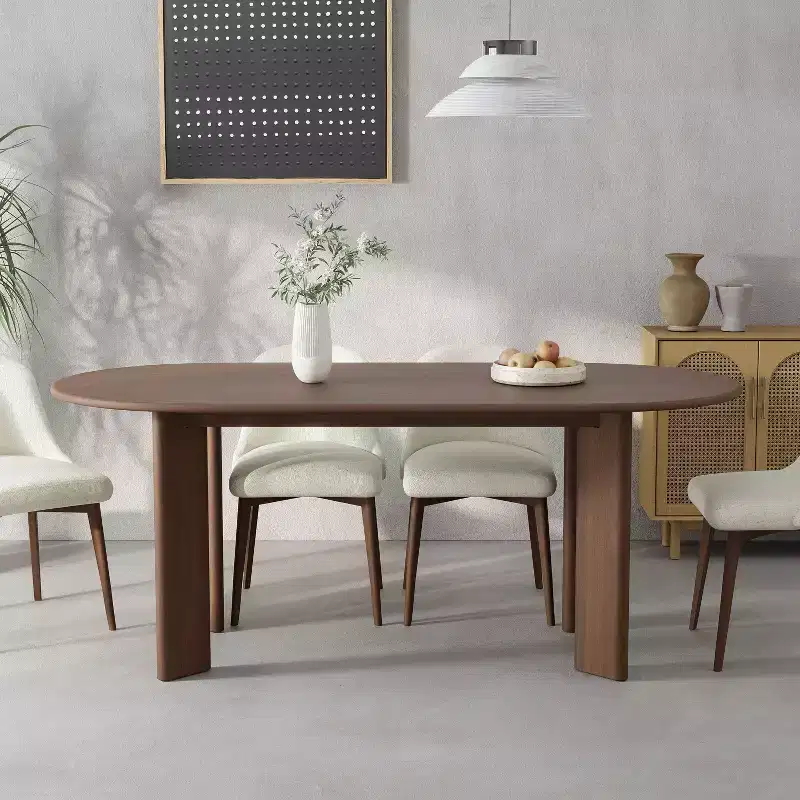 67 x 33.5 Walnut Solid Wood Farmhouse Dining Table Oval Wood Top for Modern Dining Rooms & Family Gatherings