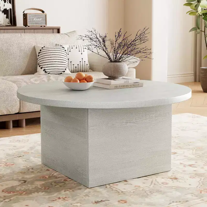 35.5 Farmhouse Coffee Table Modern Engineered Wood, Scratch-Resistant Table with Sturdy Frame for Living Room, Home Office, Lounge, Brown