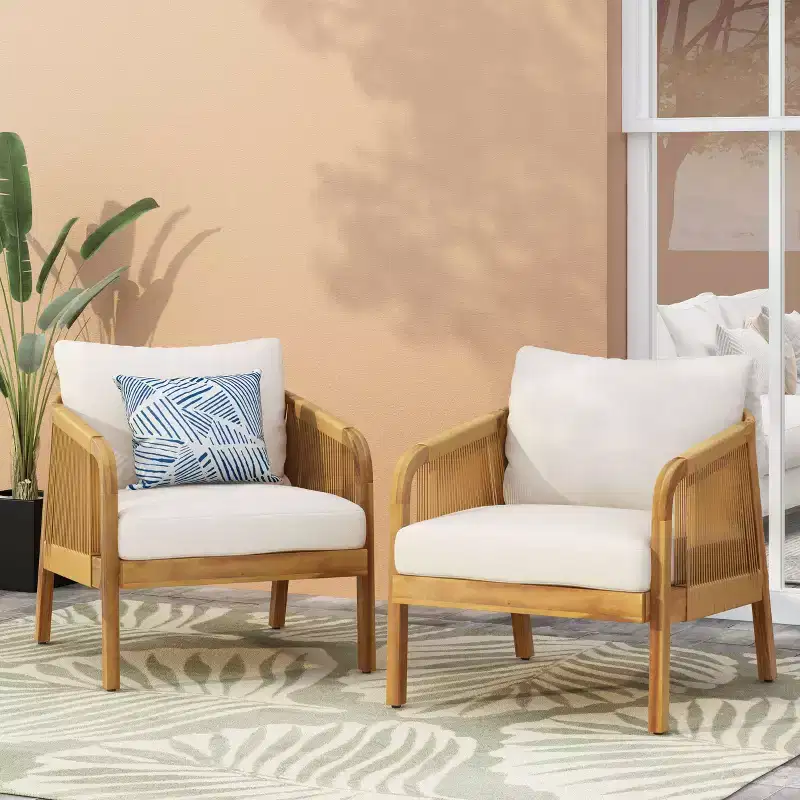 Christopher Knight Home Allerton Outdoor Acacia Wood and Wicker Club Chair with Cushions, Teak and Beige