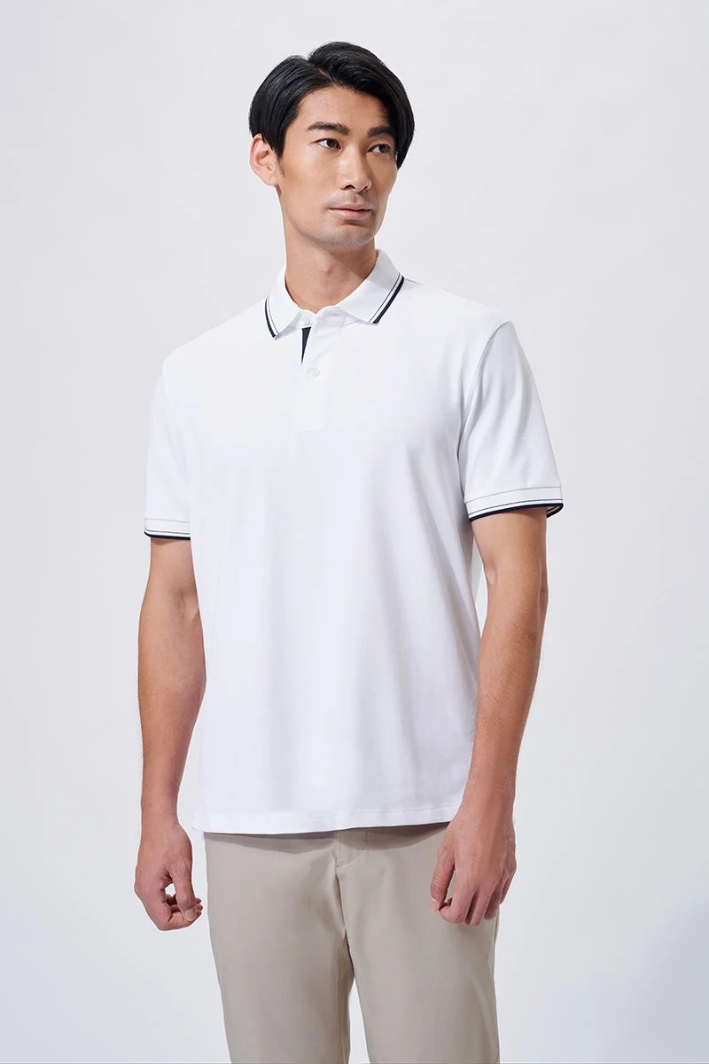 Pique Tipped Polo – White