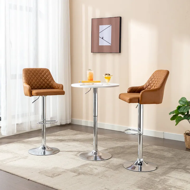 Javlergo Bar Stools Set of 2 Adjustable Swivel PU Leather Counter Height Barstools with Arm and Back