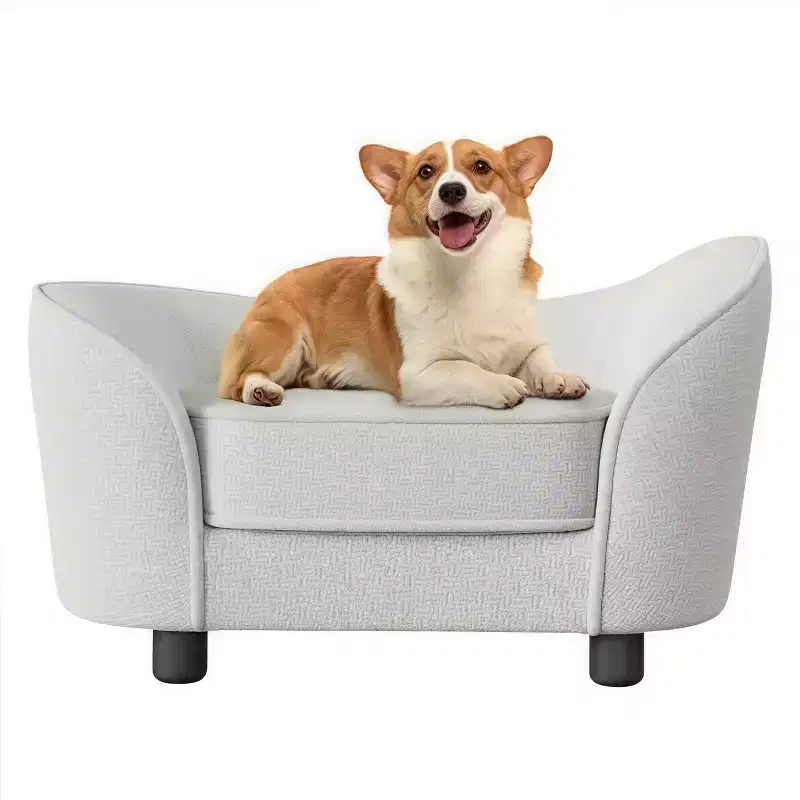 Pet Sofa Bed with Washable Cushions, Chenille Fabric, Solid Wood Frame, Cats & Dogs