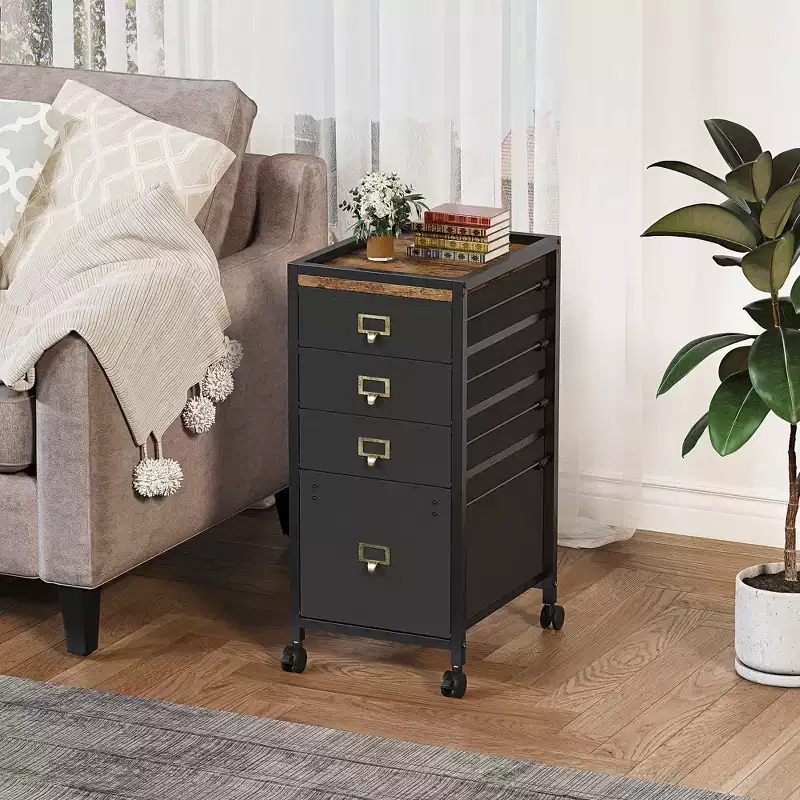 Chest of Drawers, 4 Fabric Drawers Storage Unit, Mobile File Cabinet, Vertical Under Desk File Storage with Wheels