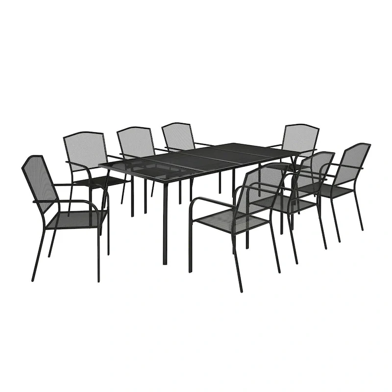 Rectangular iron mesh table with chair (set of 9)