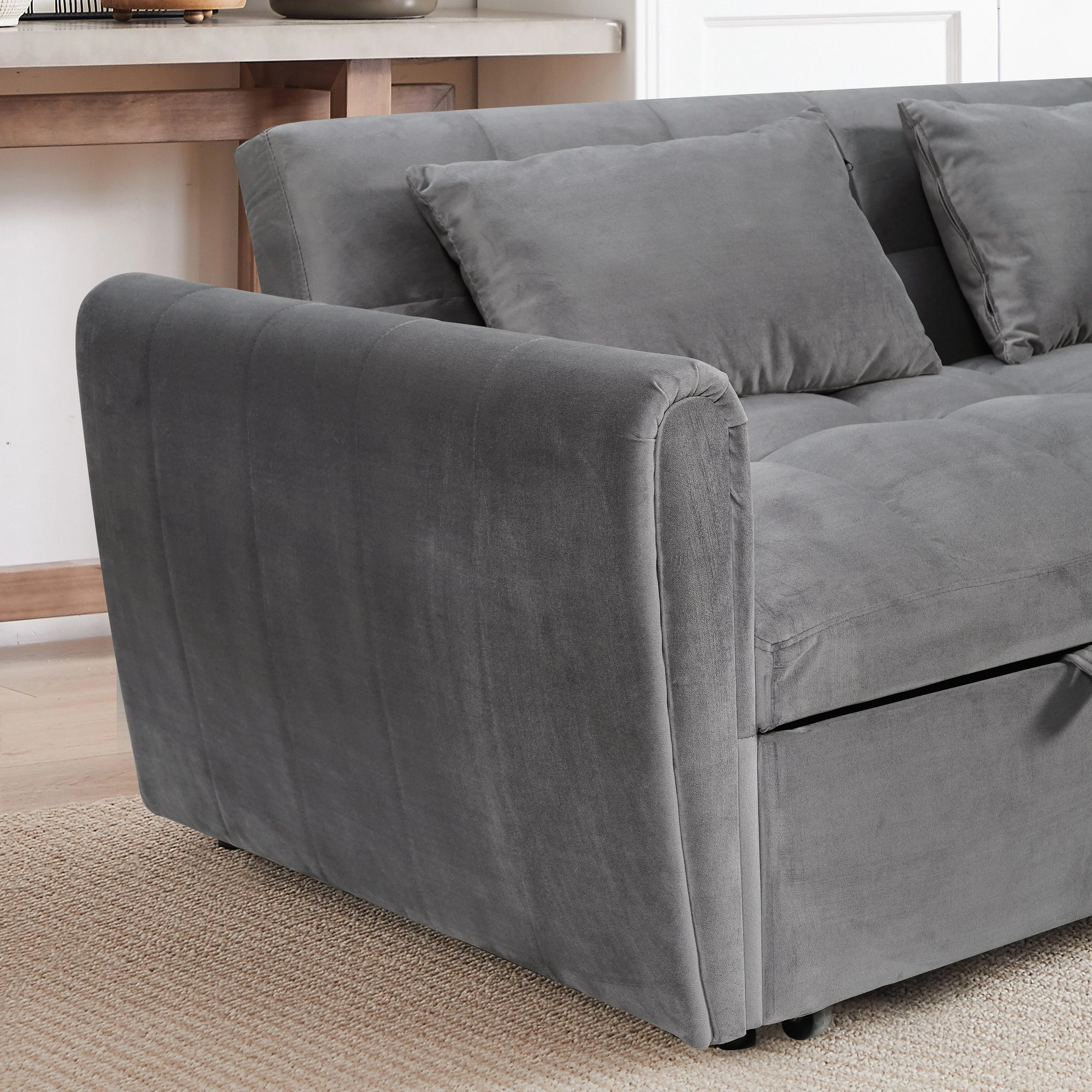 64.96 Velvet 3-in-1 Convertible Sofa Bed with Adjustable Back, Storage Pocket, and 500lb Weight Capacity