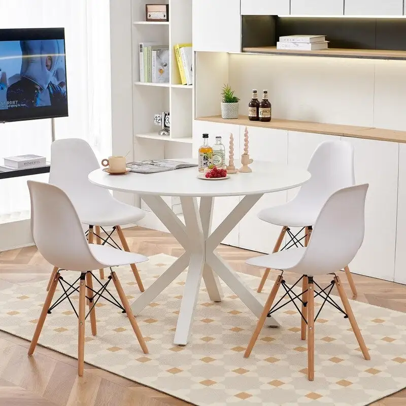 Grondin Mid-Century Modern Round Dininig Table with MDF Top and Pedestal Base, 42.1 End Table Leisure Table