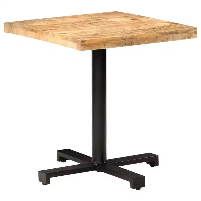 Rough Mango Wood Bistro Table Rustic-Style Square Table with Black Iron Base for Indoor or Outdoor Use Durable, Unique and Versatile
