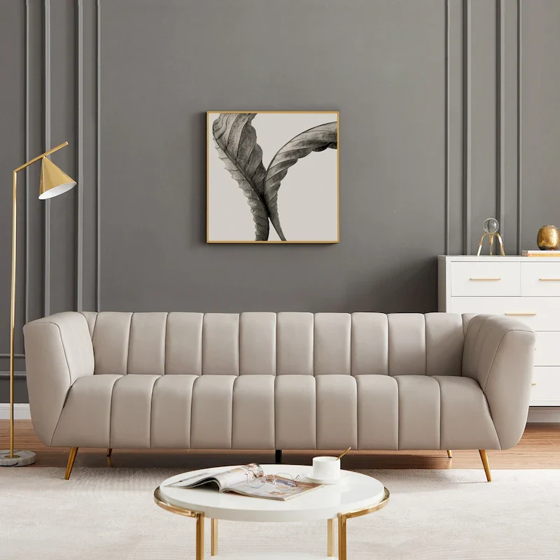 Mid-Century Modern Tufted Leather Sofa