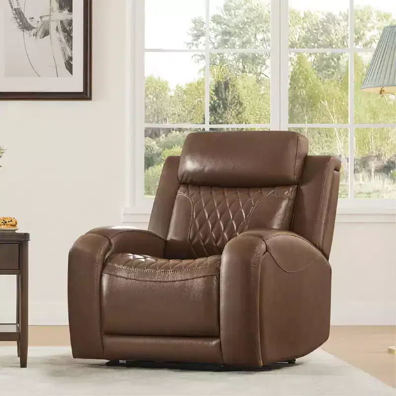 Leather Dual Motor Power Lay Flat Recliner with Power Headrest