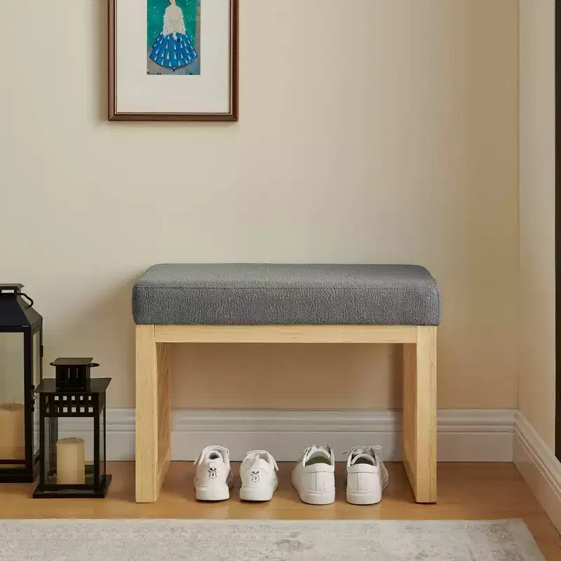 Bench with Wooden Frame and a Soft Cushioned for Small Hallway Living Room Gray