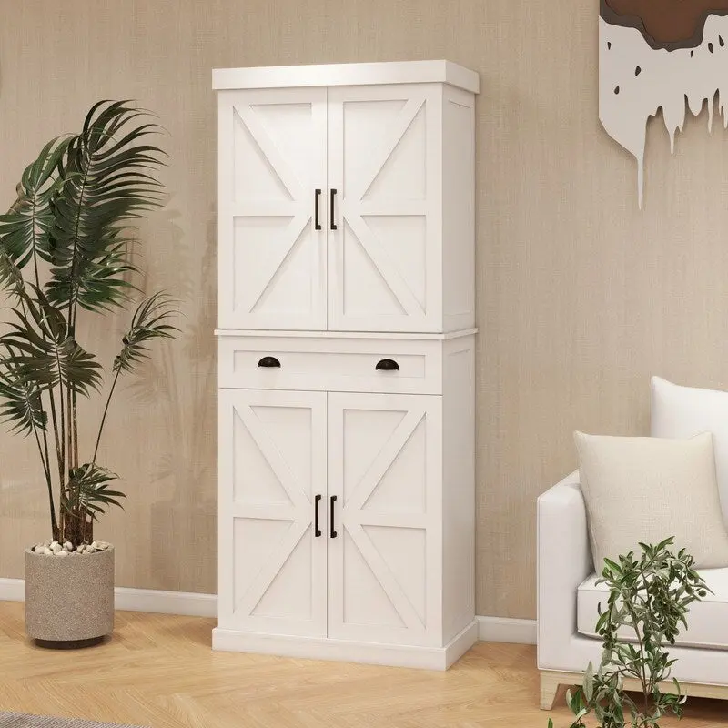 71 Kitchen Pantry Storage Cabinet with 4 Doors,1 Drawer, 2 Adjustable Shelves