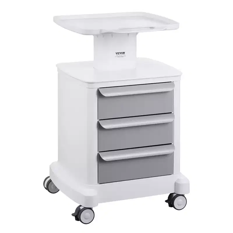 4-Tier Lab Utility Cart with 3 Drawers & Top Tray, ABS Mobile Medical Rolling Cart, 110 lb Cap