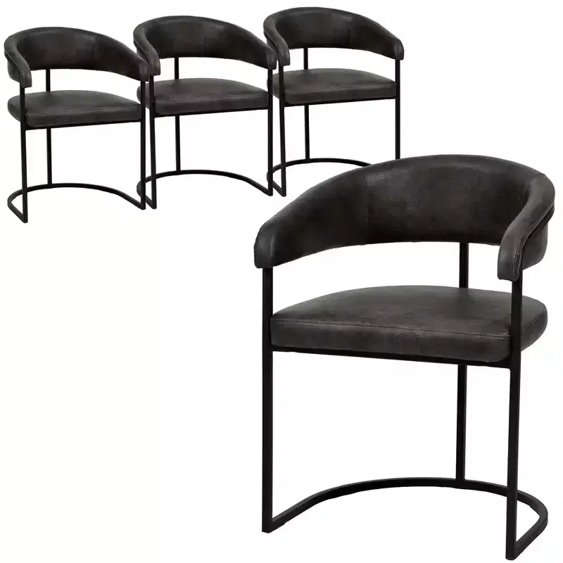 LeisureMod Aero Modern Curve Back Dining Arm Chair Set of 4, Leather Upholstery, Comfortable Seating with Padded Support for Dining Rooms and Kitchens