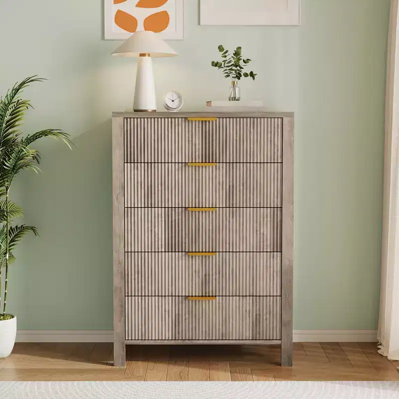 5-Drawer Dresser for Bedroom, 45 Tall Narrow Modern Chest of Drawers, Wooden Storage Cabinet or Nightstand for Small Spaces
