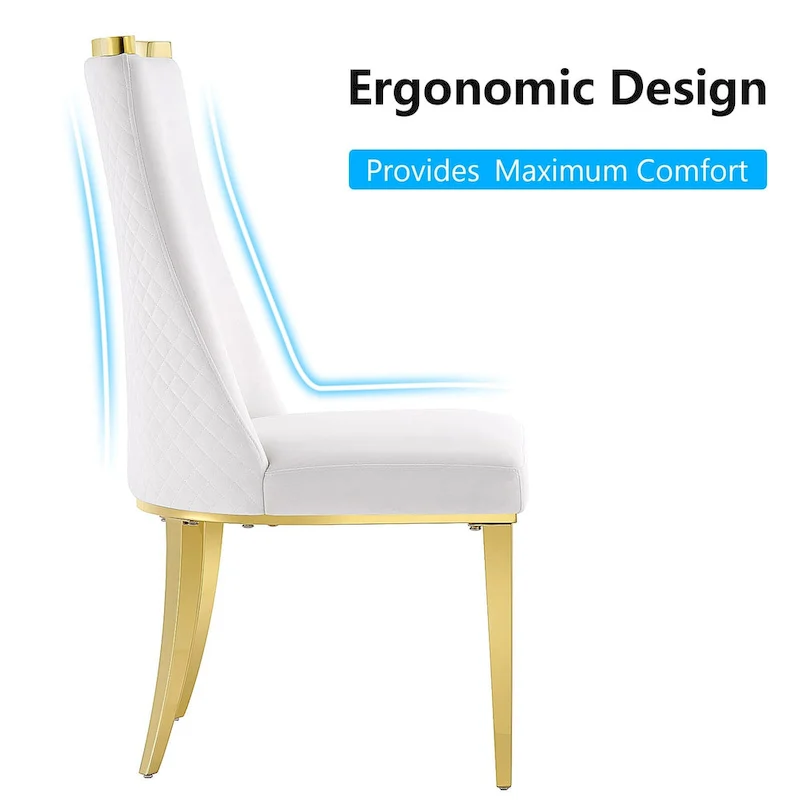 Velvet Dining Room Chairs with Reticulate Texture Back and Metal Trim Top